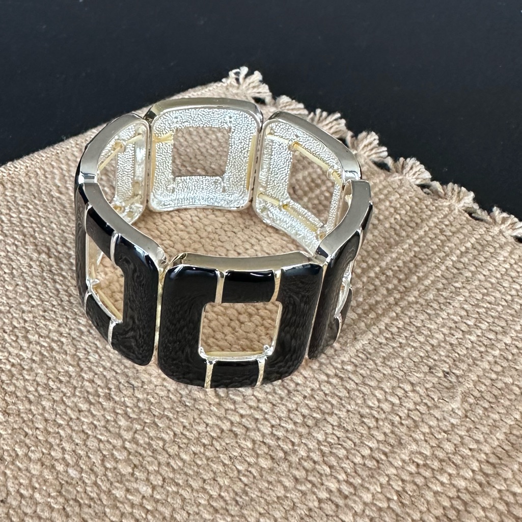 Apt 9 Stretchy Square Enamel Black Silver Bracelet 25$